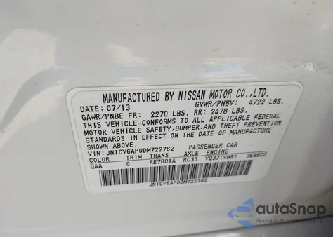 2013 Infiniti G37 Journey from USA, damaged, VIN JN1CV6AP0DM722762